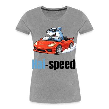 Haispeed | Cool cartoon shark in sports car - Women's Premium Organic T-Shirt - heather grey - Front - Mia (176cm)