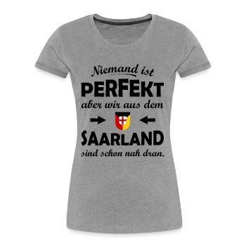 RotGelb Schildwappen Saarland - Frauen Premium Bio T-Shirt - Grau meliert - Vorne - Mia (176cm)