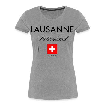Lausanne Schweiz Koordinaten Reise Souvenir - Frauen Premium Bio T-Shirt - Grau meliert - Vorne - Mia (176cm)