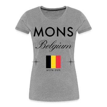 Mons Belgien Koordinaten Reise Souvenir - Frauen Premium Bio T-Shirt - Grau meliert - Vorne - Mia (176cm)