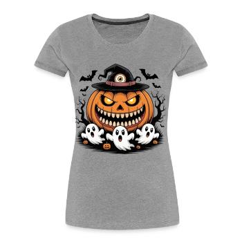 Halloween Kürbis Geister - Frauen Premium Bio T-Shirt - Grau meliert - Vorne - Mia (176cm)