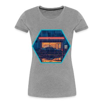 Retro 80er JDM Hatchback Neon Konbini Hex Emblem - Frauen Premium Bio T-Shirt - Grau meliert - Vorne - Mia (176cm)