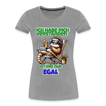 Faultier Shirt – Ist mir nur egal - Frauen Premium Bio T-Shirt - Grau meliert - Vorne - Mia (176cm)