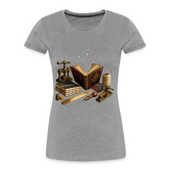 Atelier du relieur céleste - T-shirt bio Premium Femme - gris chiné - Devant - Mia (176cm)