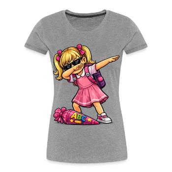 Shooter ABC (blonde) - T-shirt bio Premium Femme - gris chiné - Devant - Mia (176cm)