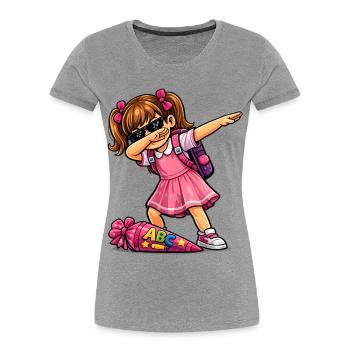 Shooter ABC en dab (brune) - T-shirt bio Premium Femme - gris chiné - Devant - Mia (176cm)