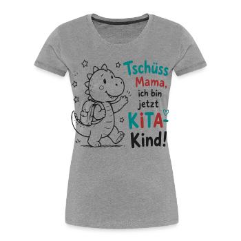 Abschiedsdino KiTa Motiv - Frauen Premium Bio T-Shirt - Grau meliert - Vorne - Mia (176cm)
