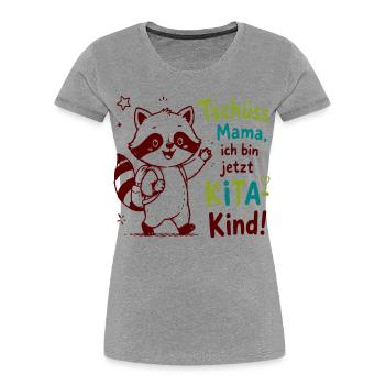 Kita Abschied Raccoon Illustration - Frauen Premium Bio T-Shirt - Grau meliert - Vorne - Mia (176cm)