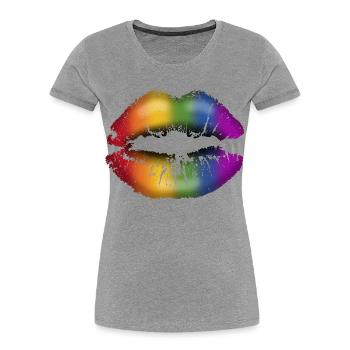 Lèvres embrassables avec du rouge à lèvres LGBTQ Rainbow - T-shirt bio Premium Femme - gris chiné - Devant - Mia (176cm)