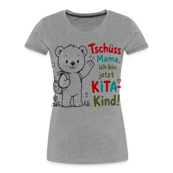 Kita Abschiedsbär mit Gruß - Frauen Premium Bio T-Shirt - Grau meliert - Vorne - Mia (176cm)