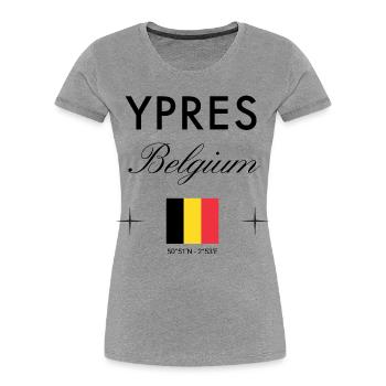 Ypres Belgium Coordinates Travel Souvenir - Women's Premium Organic T-Shirt - heather grey - Front - Mia (176cm)
