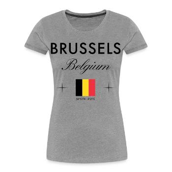 Bruessel Belgien Koordinaten Reise Souvenir - Frauen Premium Bio T-Shirt - Grau meliert - Vorne - Mia (176cm)