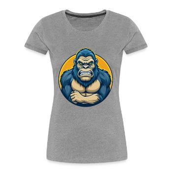Gorilla Kawaii Maskottchen Cartoon Clipart Logo Abzeichen - Frauen Premium Bio T-Shirt - Grau meliert - Vorne - Mia (176cm)