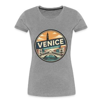 Retro Venice Rialto Bridge Gondelabzeichen - Frauen Premium Bio T-Shirt - Grau meliert - Vorne - Mia (176cm)