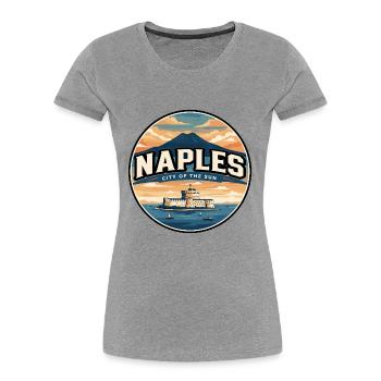Insigne rétro du mont Vésuve de Naples - T-shirt bio Premium Femme - gris chiné - Devant - Mia (176cm)