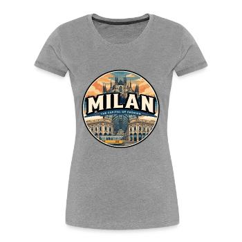 Badge de voyage rétro du Duomo de Milan - T-shirt bio Premium Femme - gris chiné - Devant - Mia (176cm)