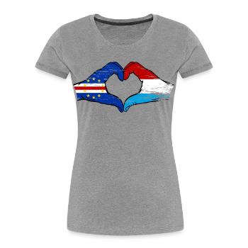 Mains du drapeau luxembourgeois du Cap-Vert utilisées - T-shirt bio Premium Femme - gris chiné - Devant - Mia (176cm)