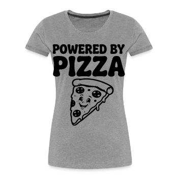 Powered by Pizza Lustiger Pizza Spruch - Frauen Premium Bio T-Shirt - Grau meliert - Vorne - Mia (176cm)