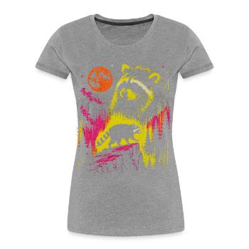 Waschbär Night Moon Forest Vintage Neon - Frauen Premium Bio T-Shirt - Grau meliert - Vorne - Mia (176cm)