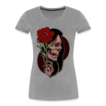 Skull with Rose - Totenkopf mit Rose - Frauen Premium Bio T-Shirt - Grau meliert - Vorne - Mia (176cm)