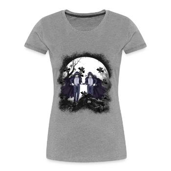 Horror Halloween Fledermäuse Kämpfer Schwert - Frauen Premium Bio T-Shirt - Grau meliert - Vorne - Mia (176cm)