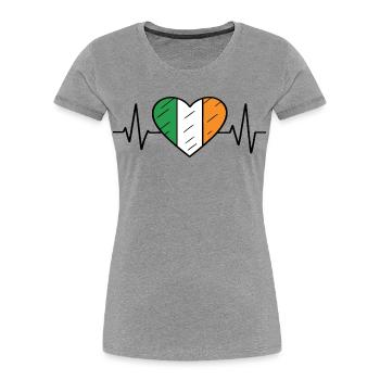 Ireland Flag Heartbeat Line Irish Pride Design - Women's Premium Organic T-Shirt - heather grey - Front - Mia (176cm)