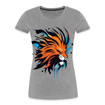 Tête de lion, colorée - T-shirt bio Premium Femme - gris chiné - Devant - Mia (176cm)