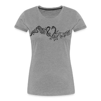 Sheet music with music notes, clef and flowers - Women's Premium Organic T-Shirt - heather grey - Front - Mia (176cm)