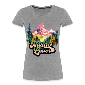 Natur Abenteuer Wildnis Berge Wald Bäume Bunt - Frauen Premium Bio T-Shirt - Grau meliert - Vorne - Mia (176cm)