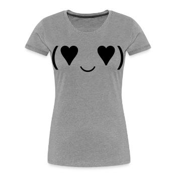 Émotique amoureuse (♥‿♥) Yeux en cœur Kaomoji - T-shirt bio Premium Femme - gris chiné - Devant - Mia (176cm)