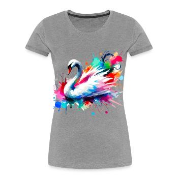 Eleganter bunter Aquarellschwan - Frauen Premium Bio T-Shirt - Grau meliert - Vorne - Mia (176cm)