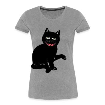 Halloween Cat Black Cat Creepy Horror - Women's Premium Organic T-Shirt - heather grey - Front - Mia (176cm)