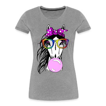 Pferd mit Brille und Kaugummi - Frauen Premium Bio T-Shirt - Grau meliert - Vorne - Mia (176cm)