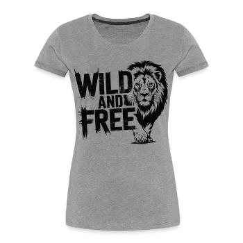 Wild and free Löwen Design - Frauen Premium Bio T-Shirt - Grau meliert - Vorne - Mia (176cm)