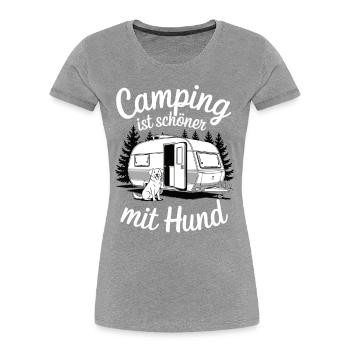 Camping ist schöner Hund - Frauen Premium Bio T-Shirt - Grau meliert - Vorne - Mia (176cm)