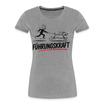 Führungskraft – Lustiges Hunde-Gassi-Shirt - Frauen Premium Bio T-Shirt - Grau meliert - Vorne - Mia (176cm)