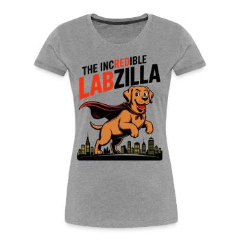 Labzilla – Labrador roux en mode monstre - T-shirt bio Premium Femme - gris chiné - Devant - Mia (176cm)