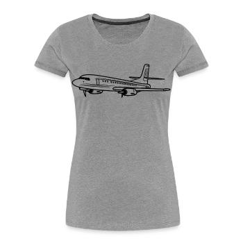 Flugzeug Zeichnung - Frauen Premium Bio T-Shirt - Grau meliert - Vorne - Mia (176cm)