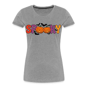 Lettres citrouille effrayantes - T-shirt bio Premium Femme - gris chiné - Devant - Mia (176cm)