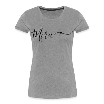 Prénom Mira Décoratif - T-shirt bio Premium Femme - gris chiné - Devant - Mia (176cm)
