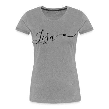 Lisa Prénom Décoratif - T-shirt bio Premium Femme - gris chiné - Devant - Mia (176cm)