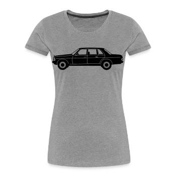 MB W123 Oldtimer Kult seitlich ...(25) - Frauen Premium Bio T-Shirt - Grau meliert - Vorne - Mia (176cm)