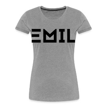 Prénom Emil - T-shirt bio Premium Femme - gris chiné - Devant - Mia (176cm)