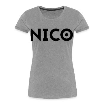 Prénom Nico - T-shirt bio Premium Femme - gris chiné - Devant - Mia (176cm)