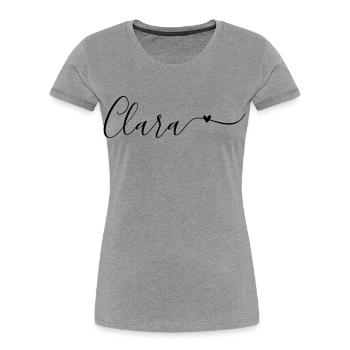 Nom de famille Clara Prénom Décoratif - T-shirt bio Premium Femme - gris chiné - Devant - Mia (176cm)