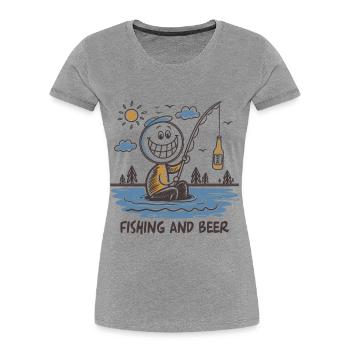 Lustige Strichmännchen Zeichnung Angeln Bier - Frauen Premium Bio T-Shirt - Grau meliert - Vorne - Mia (176cm)