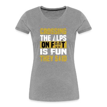 alpenquerung englisch - Frauen Premium Bio T-Shirt - Grau meliert - Vorne - Mia (176cm)