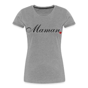 Maman et coeur. Amour pour maman - T-shirt bio Premium Femme - gris chiné - Devant - Mia (176cm)