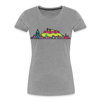 Citadelle de la Skyline de la ville de Namur Art moderne en ligne - T-shirt bio Premium Femme - gris chiné - Devant - Mia (176cm)