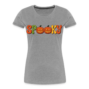 Spooky Kürbis Schriftzug - Frauen Premium Bio T-Shirt - Grau meliert - Vorne - Mia (176cm)